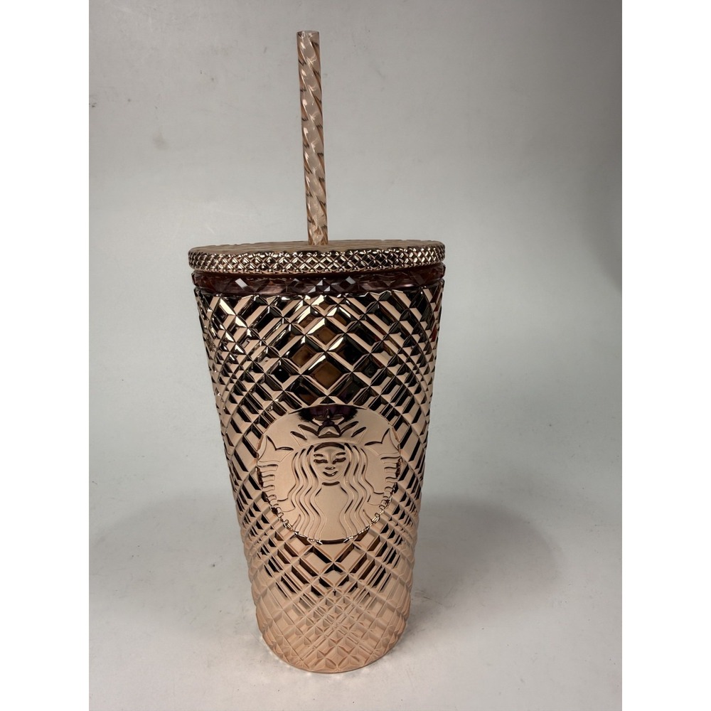 NEW Starbucks 24oz Rose Gold Jeweled Metallic Cold Cup Tumbler 2023